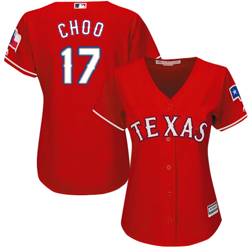 Rangers #17 Shin-Soo Choo Red Alternate Women's Stitched MLB Jersey - Click Image to Close